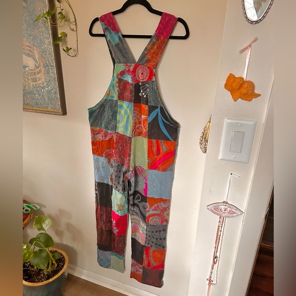 handmade hippie boho vintage style patchwork overalls jumpsuit - Picture 4 of 4